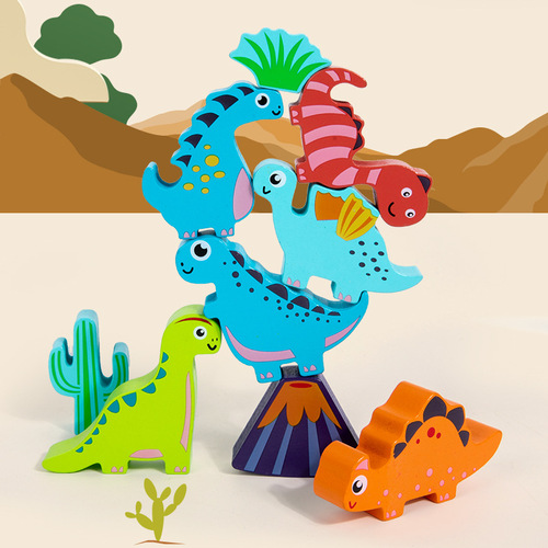 Wooden children's UFO balance stacking high building blocks game baby dinosaur creative stacking stacking puzzle toys