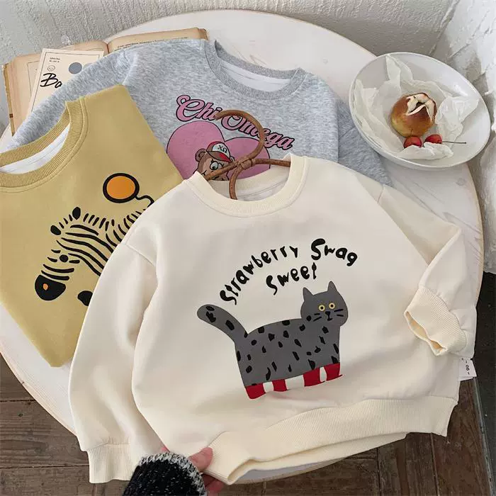 2025春秋新款韩版儿童套头卫衣男女童卡通印花上衣中小童外套衣服