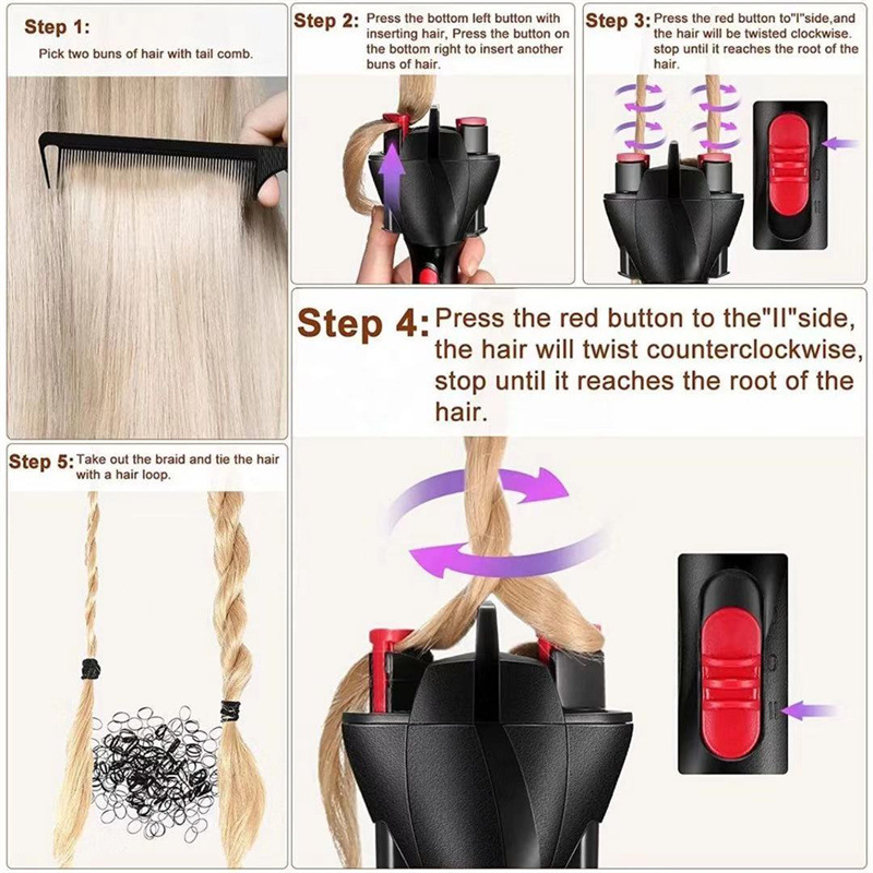 Estilo que se encrespa Nuevo trenzado rápido Torceduras de masa frita Cabello automático para personas perezosas eléctricas para niños y mujeres_voghion.com