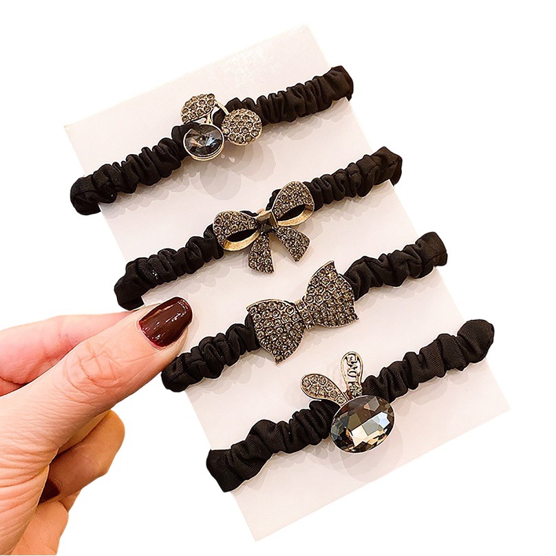 Cuerdas de diamante de aleación anillo de cabello coreano de alto nivel retrógrado cuerdas de cabello anillo intestinal de goma joyas para el cabello al por mayor