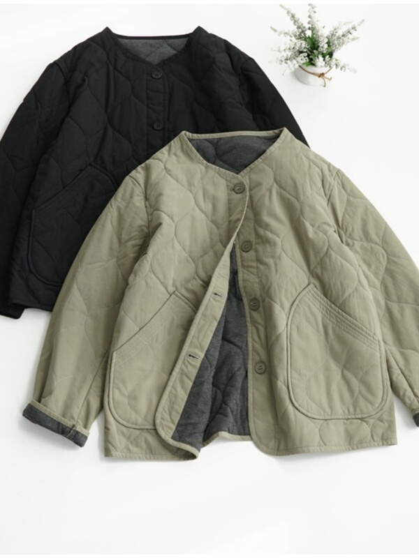 Clearance Sale: Lightweight Long-Sleeve Cotton Jacket for Women, Loose Casual Japanese Retro Single-Breasted Quilted Short Cotton Coat