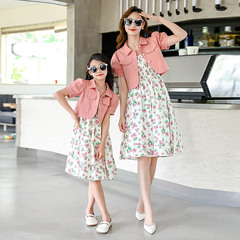 Mother and daughter children's dress summer floral skirt 2023 new summer coat for middle and large children chic parent-child two-piece set 