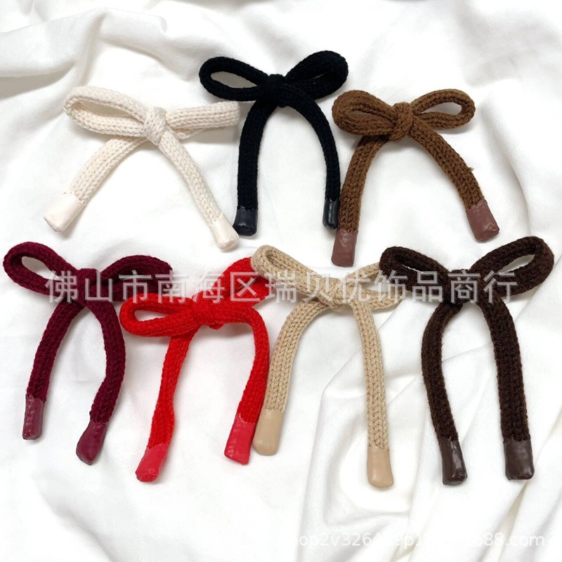 新款ins秋冬毛绒毛线滴胶蝴蝶结饰品配饰潮服潮袜发饰毛线结配饰