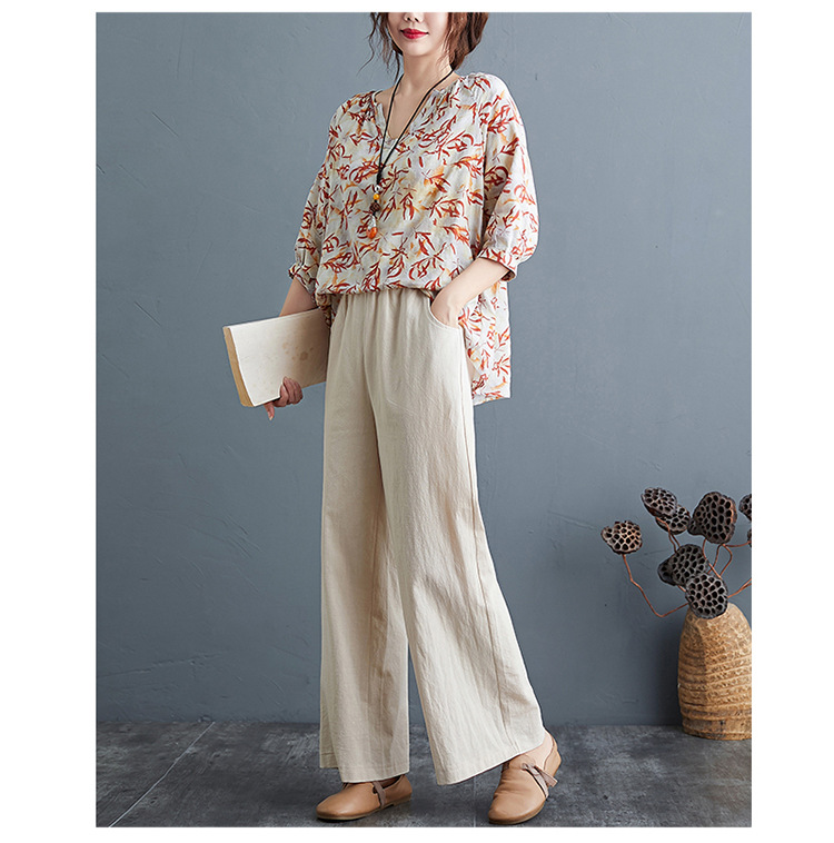 Cotton & Linen Loose Wide Leg Pants NSYF37463