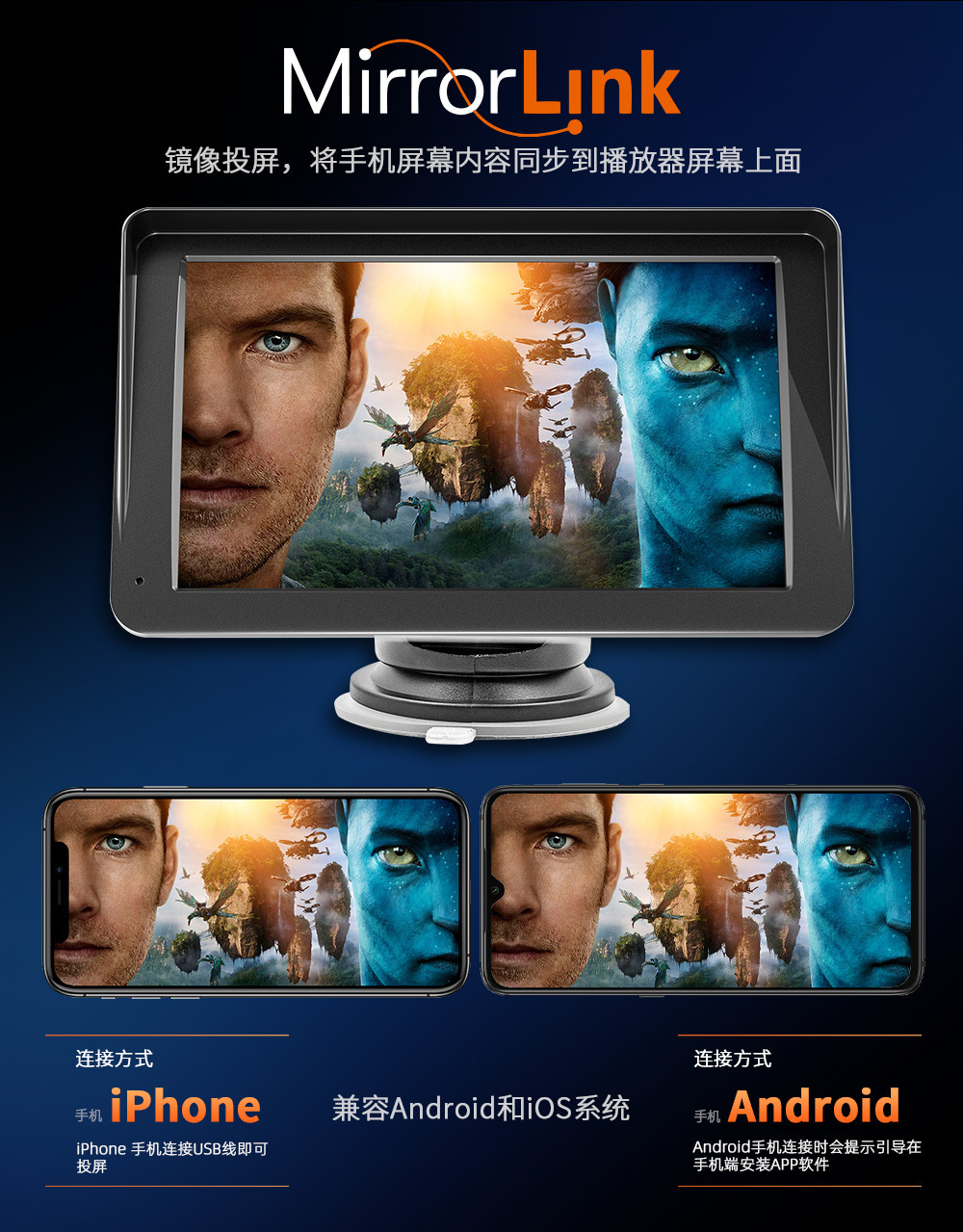 Cross-border new 7-inch portable wireless Carplay car MP5 player multimedia Bluetooth card host