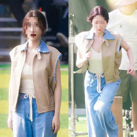 灿如繁星虞书欣林晚星同款复古宽松休闲马甲背心夹克外套女