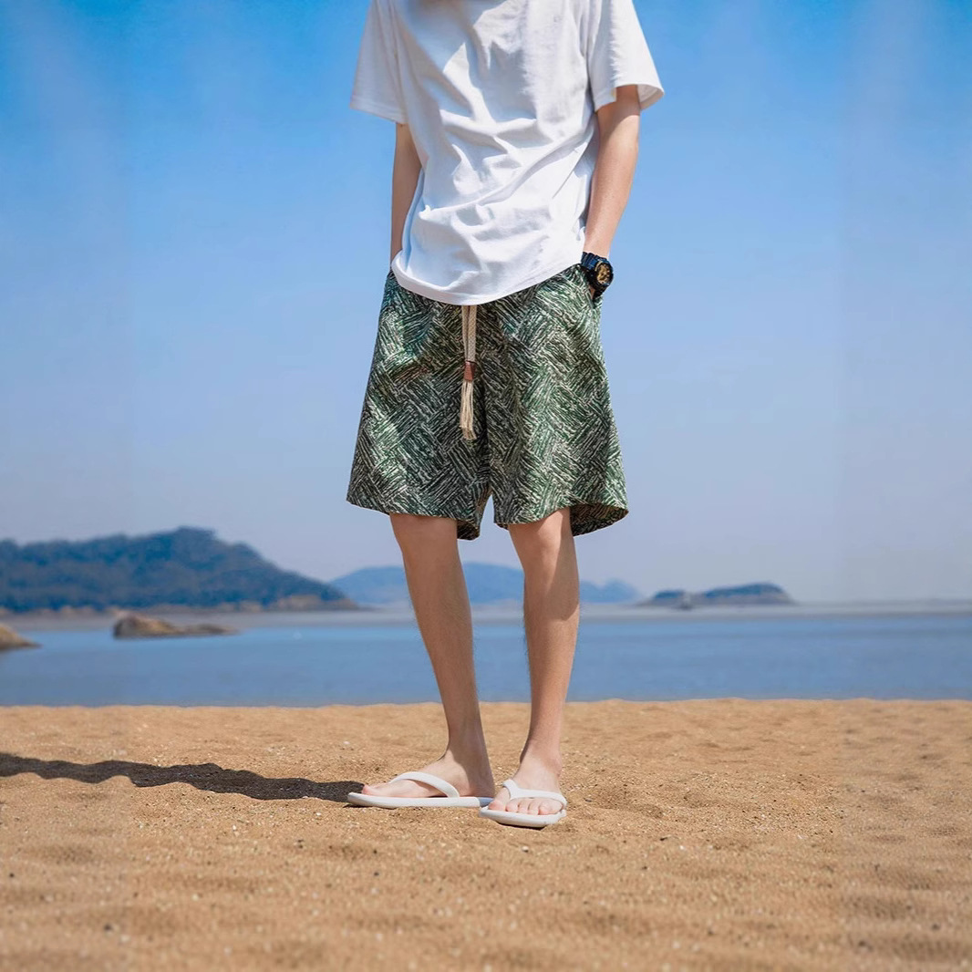 Unisex Summer Beach Shorts Textured Straight Leg Quick Drying Casual Mid Length Loose Fit For Home Or Sports_viptrois.com