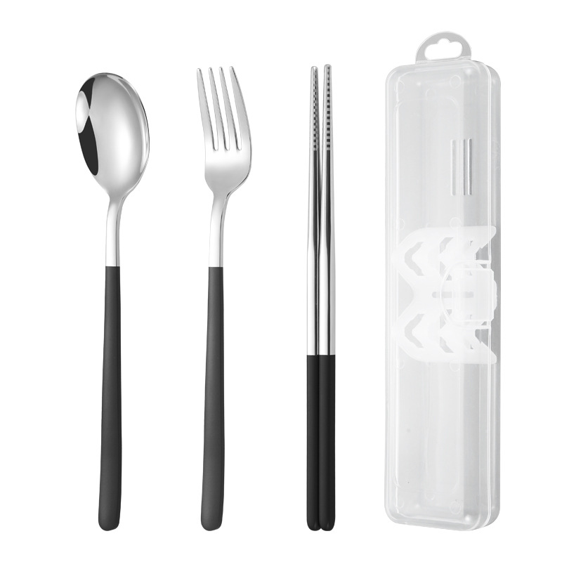 우아한 블랙 스푼과 포크 젓가락 3 종 세트