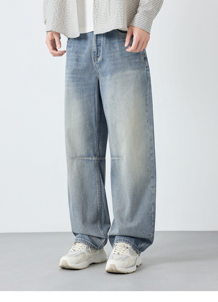 Quần jean nam ống rộng phong cách Mỹ, chất liệu cotton cao cấp, dáng suông thoải mái — Màu xanh da trời chi tiết 15