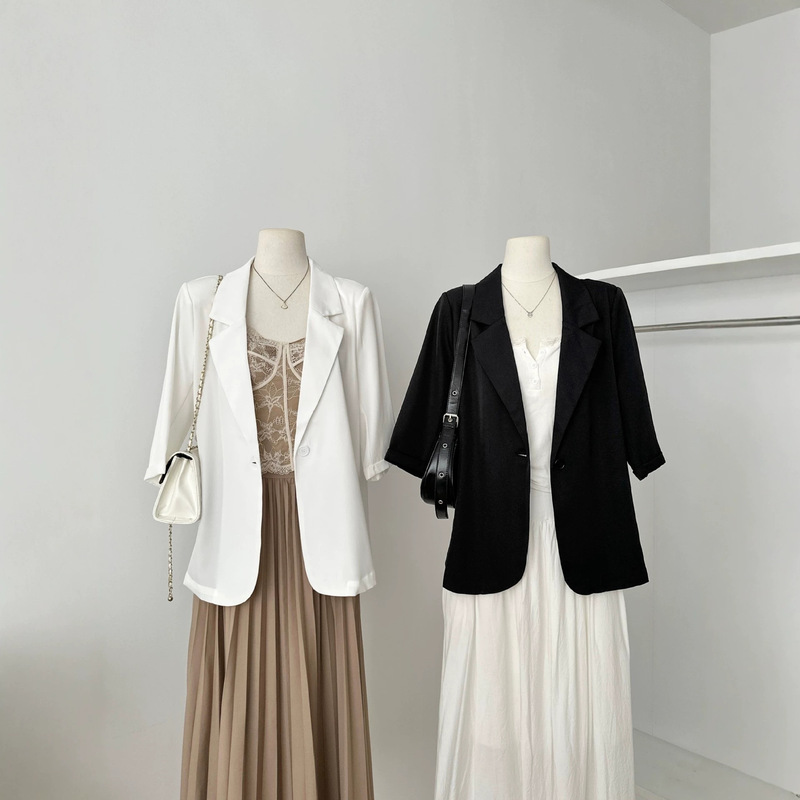 Cooling Suit 2026 Autumn New Black Three-Quarter Sleeve Jacket for Women, Elegant Sun Protection, Draped Sleeves, Thin Small Suit Cooling Suit 2026 Autumn New Black Three-Quarter Sleeve Jacket for Women, Elegant Sun Protection, Draped Sleeves, Thin Small Suit