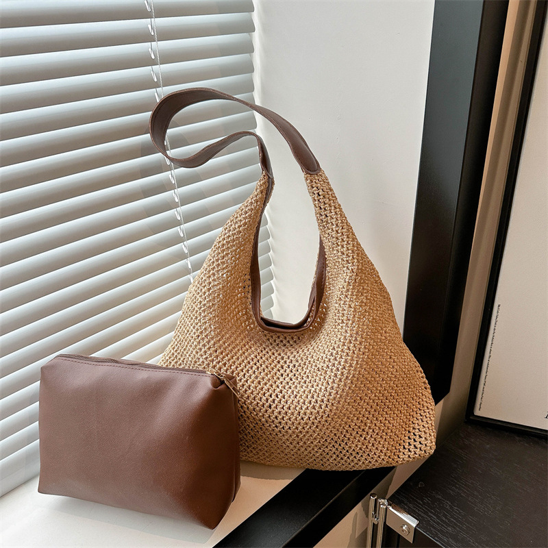 Bolsa de paja de gran capacidad para mujeres 2024 nueva bolsa de paja de playa de vacaciones trenzada cesta de verduras de viaje bolsa de cubo de agua