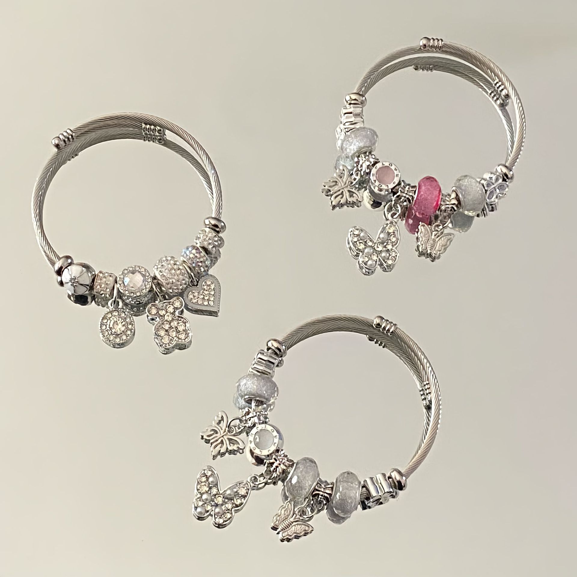 Panjia dora armbånd i rustfrit stål med hjerte og bjørn_voghion.com