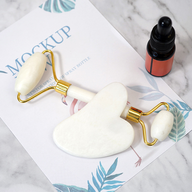 Jade Rolling Wheel White Jade Gua Sha Facial Massager Silent White Jade Beauty Device Face Massager Jade Roller