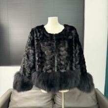真毛秋冬新款水貂皮草外套圆领狐狸毛女士短款海宁优雅轻奢外套