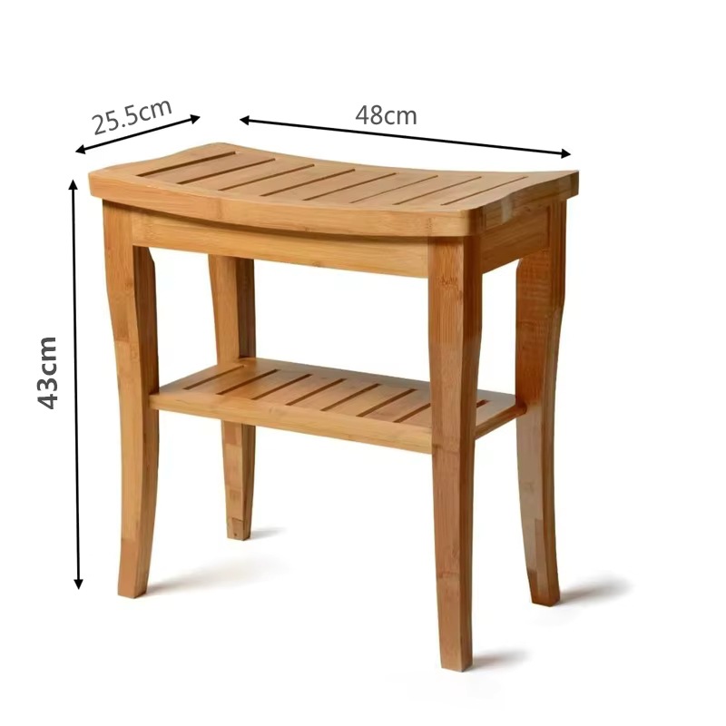 Taburete de baño europeo de 2 pisos, con asiento grueso, asiento de bambú y madera SPA taburete de ducha de bambú impermeable