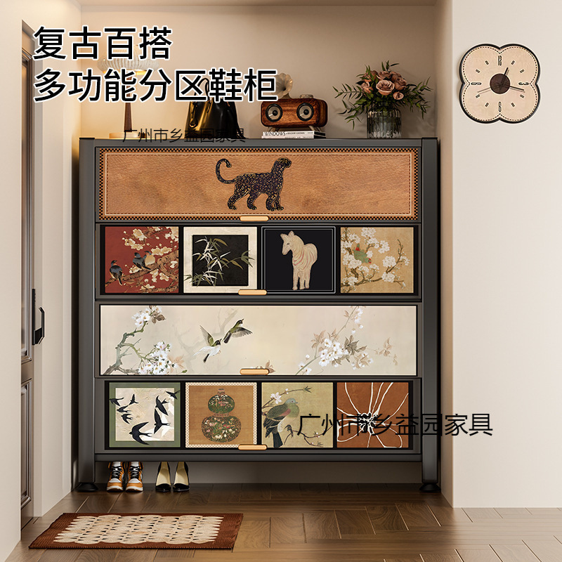 スチール製の中世スタイルの玄関ドア靴キャビネット、家庭用玄関収納キャビネット、廊下口靴ラック、収納キャビネット、壁に一体化|undefined