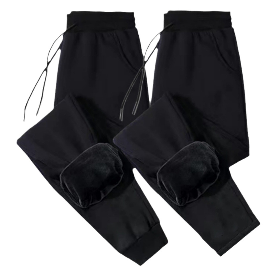 En stock pantalones de invierno de los hombres forrados de lana engrosada pantalones casuales estilo coreano de moda recta suelta más el tamaño de todos los deportes a juego hombres