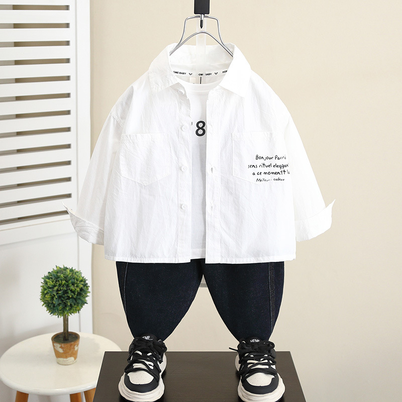 5838 Chaqueta de camisa de niño 2025 nuevo estilo de moda de otoño para niños estilo delgado exterior ropa de otoño para bebés camisa de manga larga