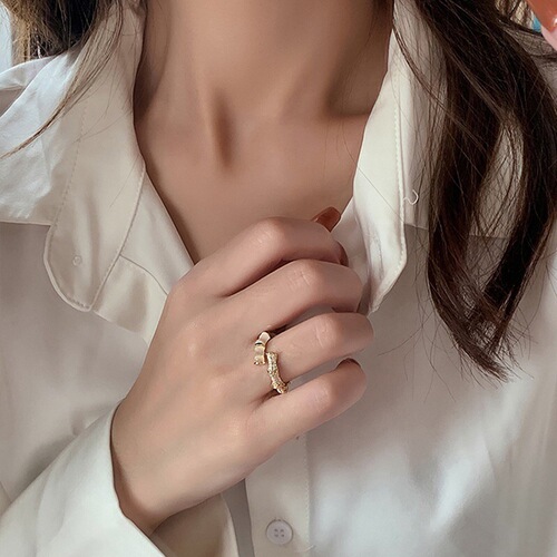 Backgammon Bamboo Ring Women's Fashion Personality High-end Cat's Eye Open Ring Light Luxury Internet Celebrity Index Finger Ring