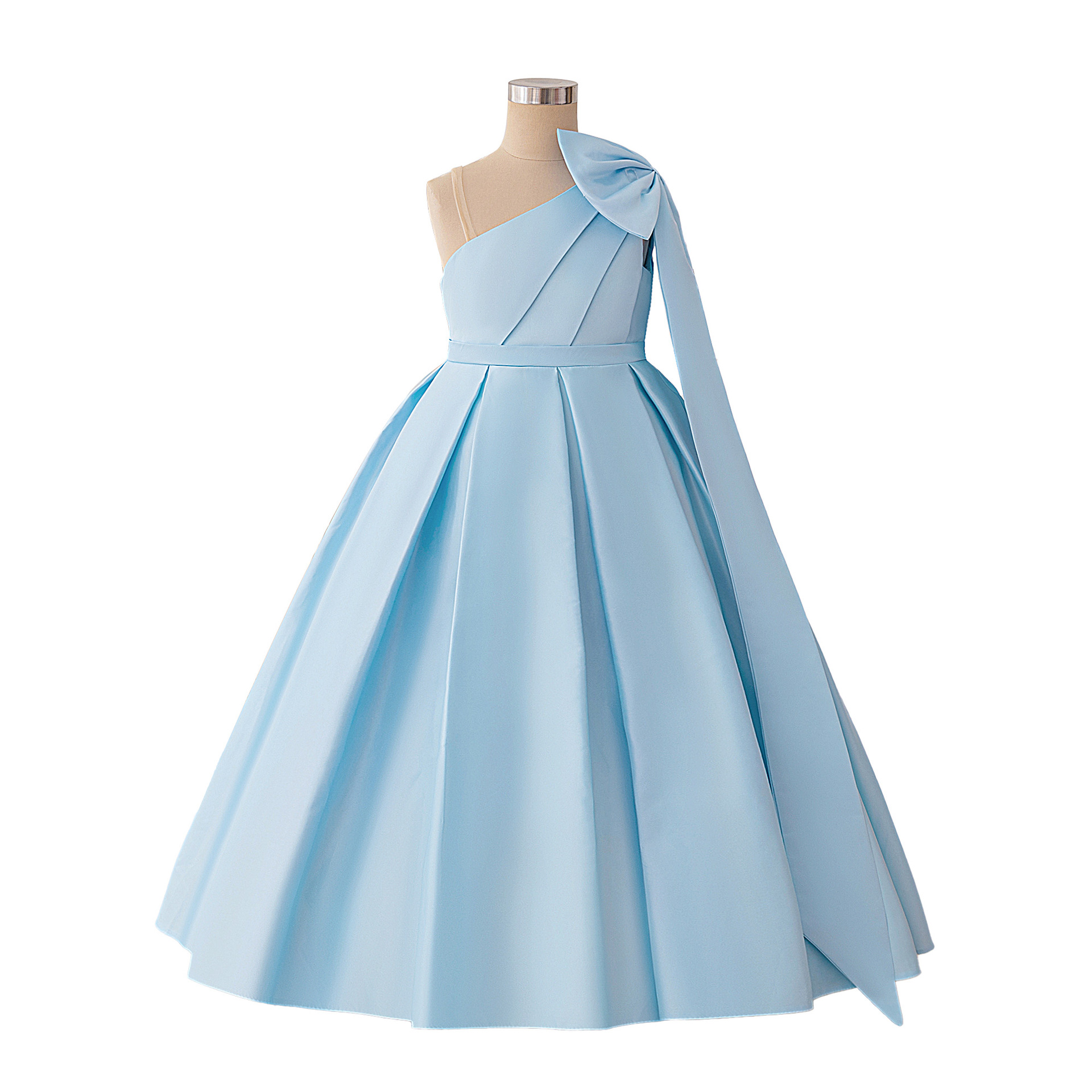Vestido de niño grande de nuevo estilo europeo y americano, vestido de lazo grande de un solo hombro, vestido largo de satén para niños, vestido de presentación