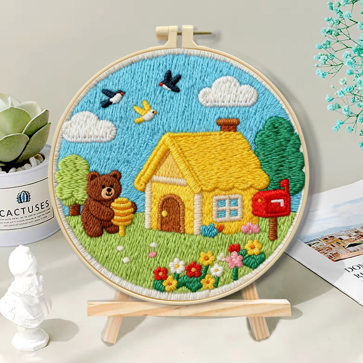 Nuevo transfronterizo primavera cabaña oso dulce dibujos animados principiantes bordado DIY material fábrica de paquetes al por mayor