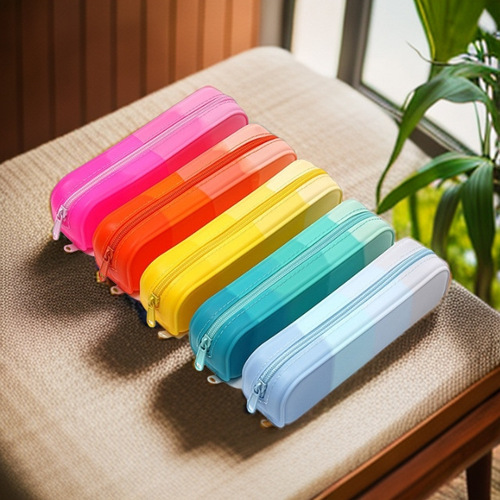 Piano Accordion Rainbow Zipper New Receipt Multi-layer Macaron Pen Bag High School Simple School Supplies Student Portable