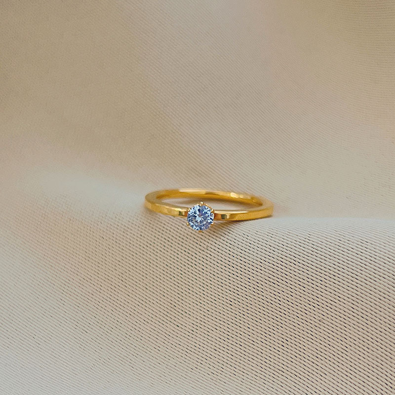 4g Weight Zircon Inlay Material Simple Style Solid Color Titanium Steel Plating Inlay Zircon Rings