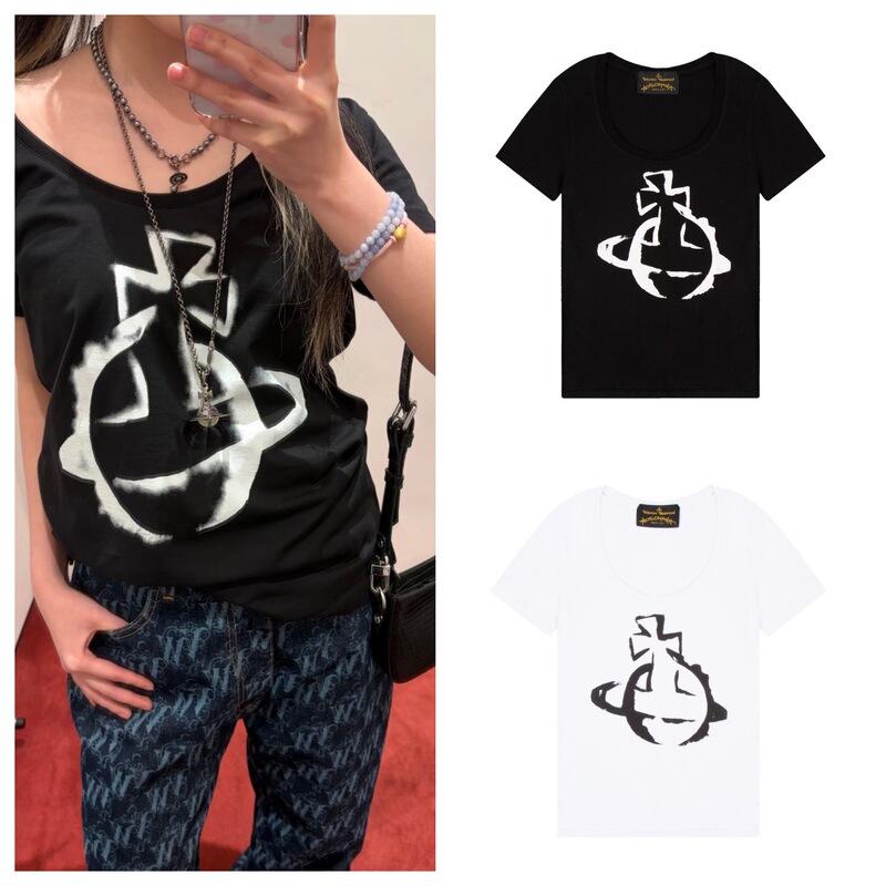 In-Stock Empress West Short-Sleeve Classic Graphic Graffiti Logo Loose Casual Crew Neck Pullover Unisex Top