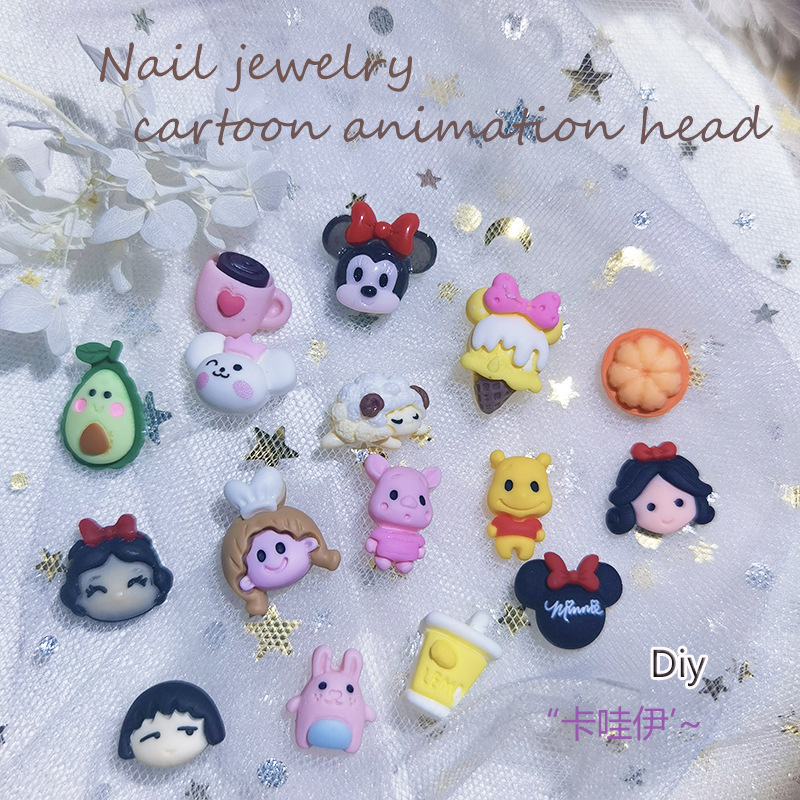 Internet Celebrant Nail Accessories Cartoon Animation Series Resin Mickey Head Maruko Winnie the Pooh Nail Accessories