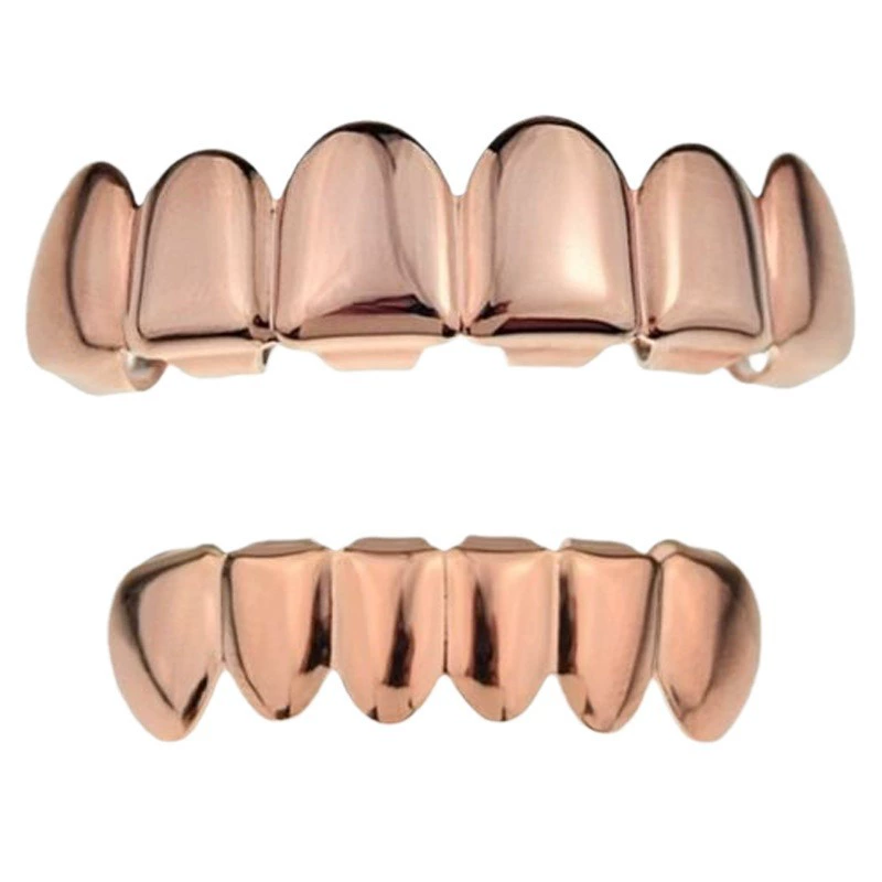 Золото зубных украшений Grillz, настоящее золото на медной основе, комплекты верх-низ, украшения в стиле хип-хоп