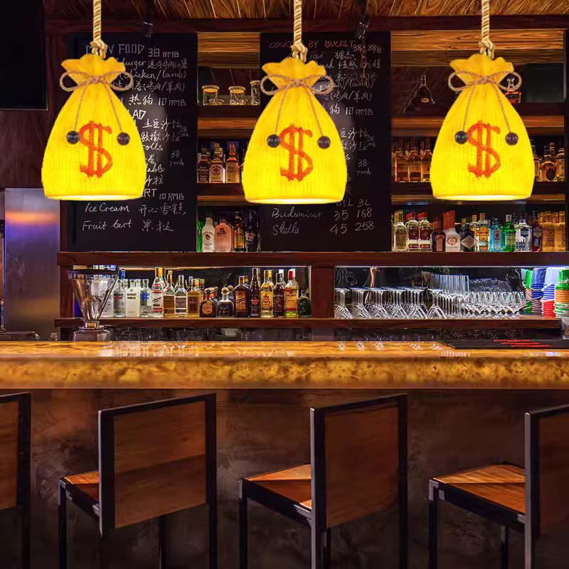 Bar retro lámpara candelabro decoración bar de recepción botella de vino bolsas de dinero lámparas de té hotel restaurante hogar fuego