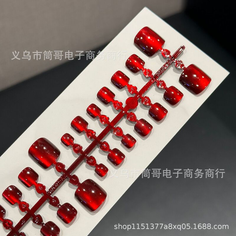 [Foot armor] 42 pieces of red new maitake cat's eye flash diamond toenail patch can be worn at will