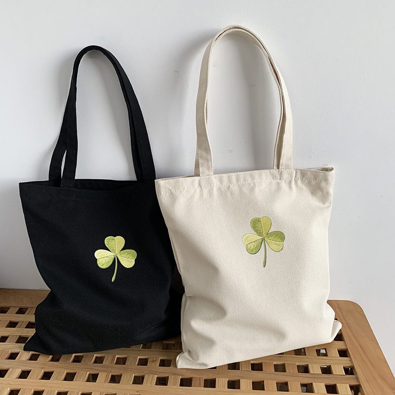 Bolso de lona Clover Bolso de matrícula de gran capacidad de verano para mujer Bolso de libro portátil para estudiantes de primaria y secundaria Bolso de tela portátil