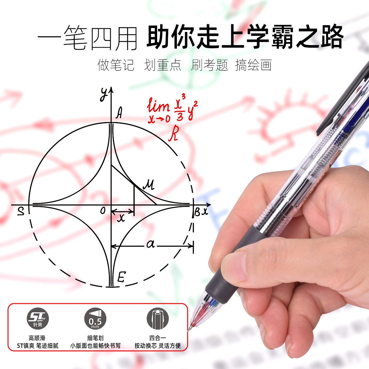 WYH23515 Bolígrafo de góndola multicolor Bolígrafo transparente creativo del estudiante Bolígrafo de góndola de cuatro colores Punta ST Bolígrafo manual