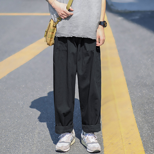 Japanese straight-leg work pants for men, thin version for spring and summer, trendy brand, fashion pants for boys, loose wide-leg casual long pants