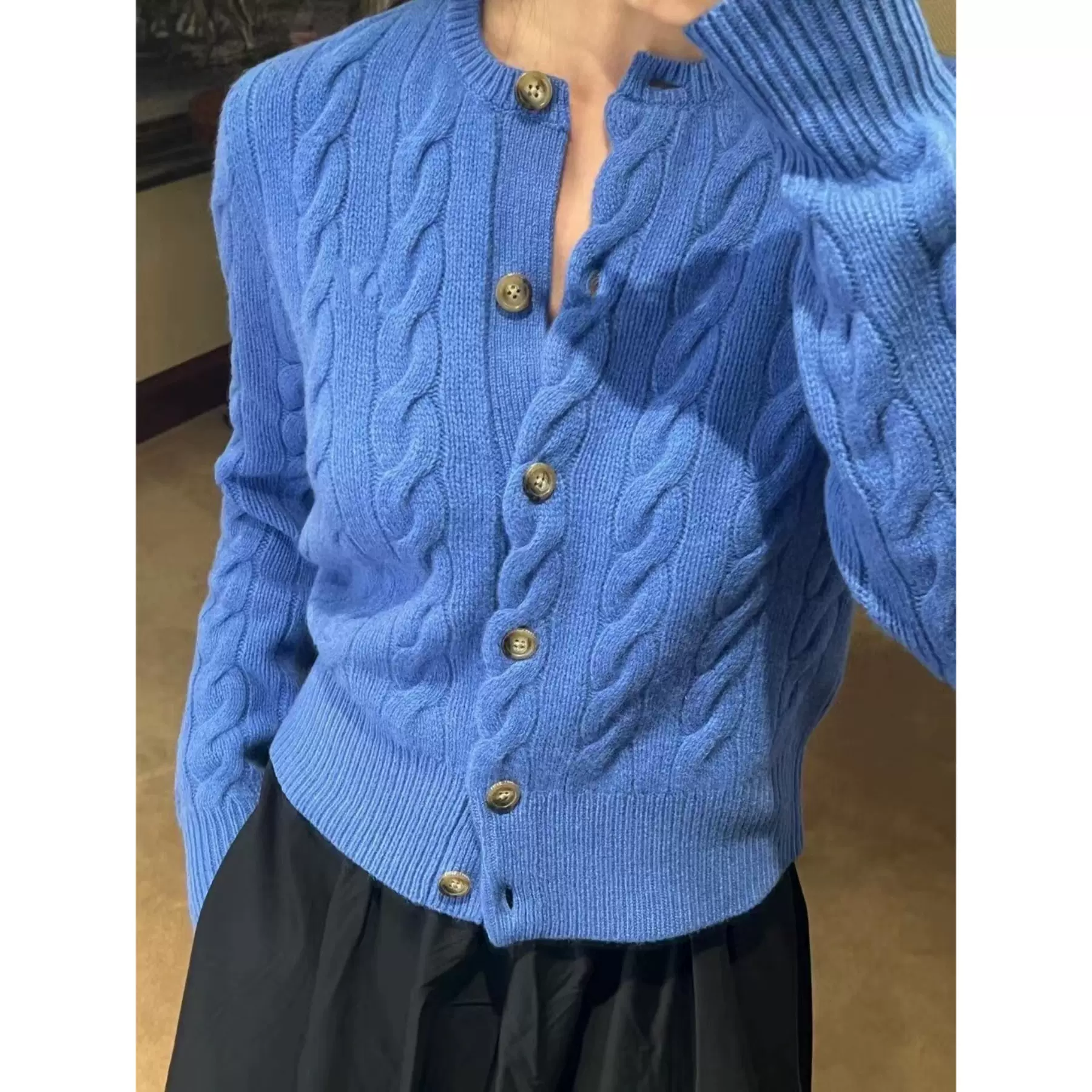 RL拉夫小马标羊毛针织开衫女秋冬加厚麻花毛衣羊毛针织上衣外套