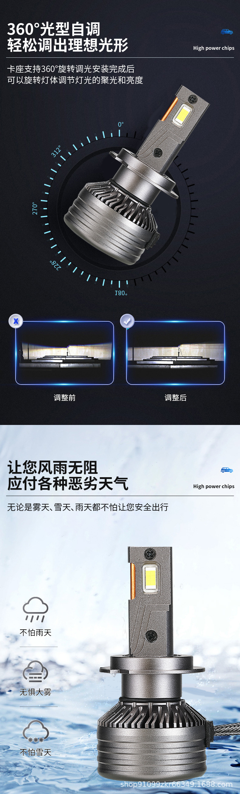 Heyword Haihuate VX40 double copper tube high-power super bright concentrating car led headlight h4 h1 h7led