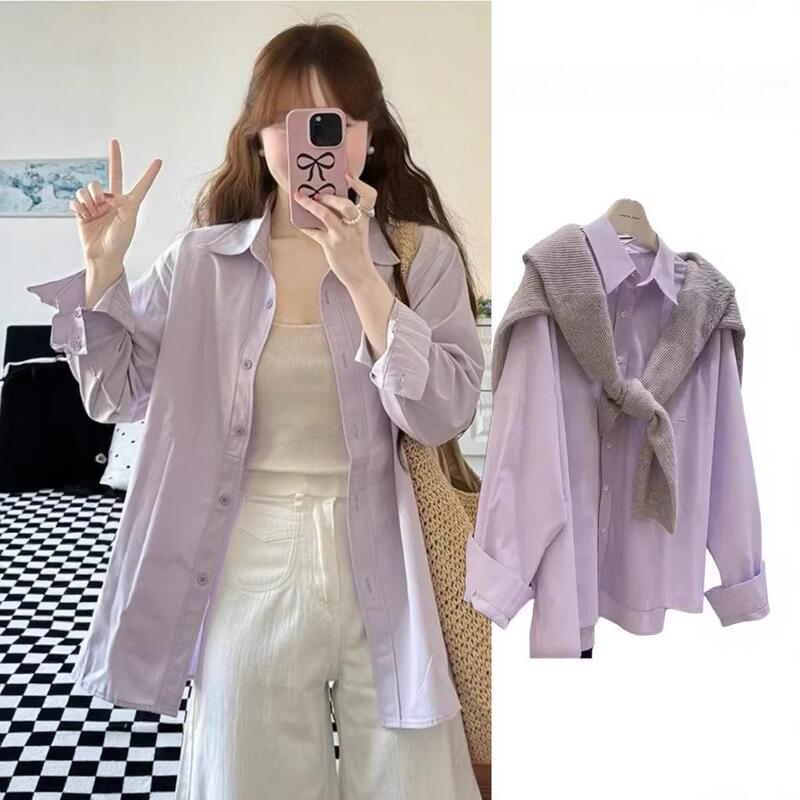 100% Pure Cotton Sweet Light Purple Shirt for Women, Sun Protection Jacket, Versatile Stylish Casual Top, Cardigan for Spring