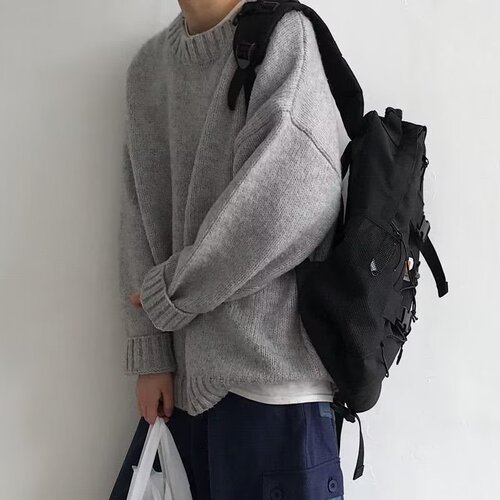Round Neck Versatile Loose Knit Long Sleeve Cardigan for Both Men and Women in Solid Color
