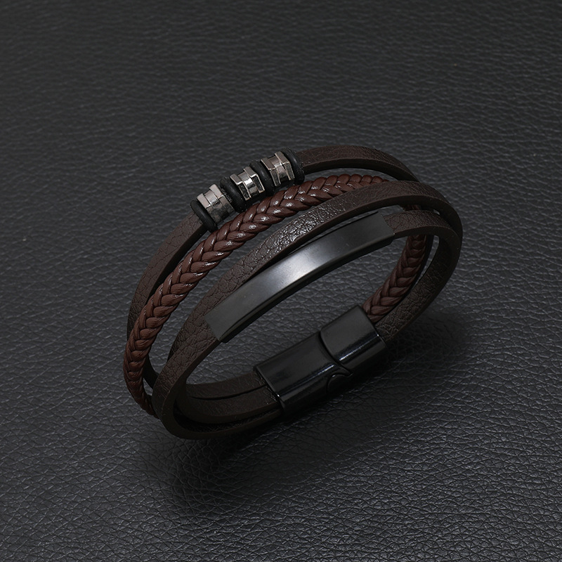 Retro Solid Color Alloy Leather Men's Bracelets Men Cord & Leather Bracelets display picture 3