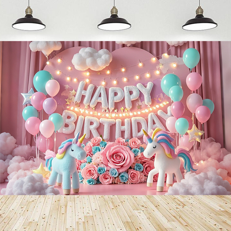 Fondo de cumpleaños para niños de unicornio transfronterizo fiesta de la pancarta de comercio exterior de Amazon fotografía de la tela de fondo accesorios de la foto
