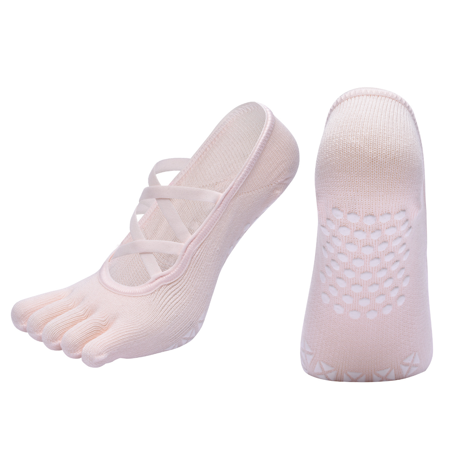 [Serie de colores de Dunhuang] Calcetines de yoga de cinco dedos con ribetas de espiga de correas cruzadas dobles