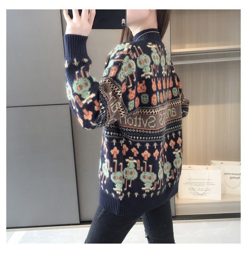 【 Cashmere Family】 Maglione da donna in maglia spessa con cappuccio, collo alto e corto, base in lana larga_voghion.com