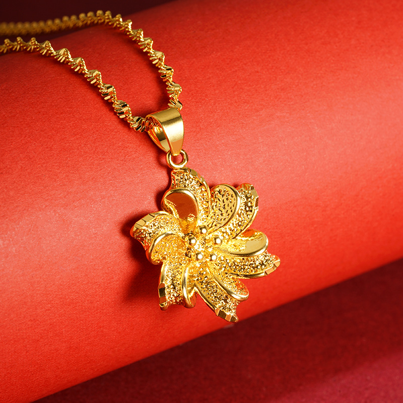 Ley antigua de joyería colgante de flor de seis pétalos de oro de arena vietnamita, todo fósforo, sensación de alta calidad, colgante que no se desvanece durante mucho tiempo, fábrica de suministro al por mayor