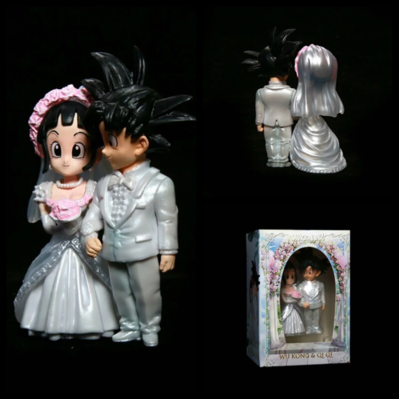 Wolf Anime Super Saiyan Q Version Goku Kiki Wedding Dress Wedding Scene Standing Posture Boxed Figure