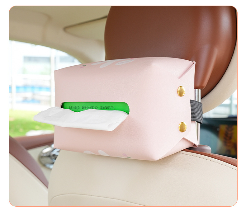Creative Car Tissue Box Cartoon Leather Car Seat Back Hanging Tissue Box Cute Car Armrest Tissue Bag