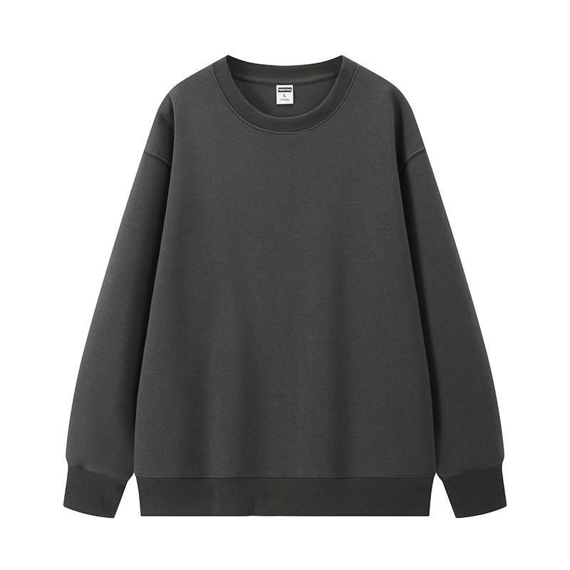 350 gramos pesados cómodos hombros de equipo de cuello redondo ropa de trabajo personalizada de manga larga suéter de color sólido logotipo impresa