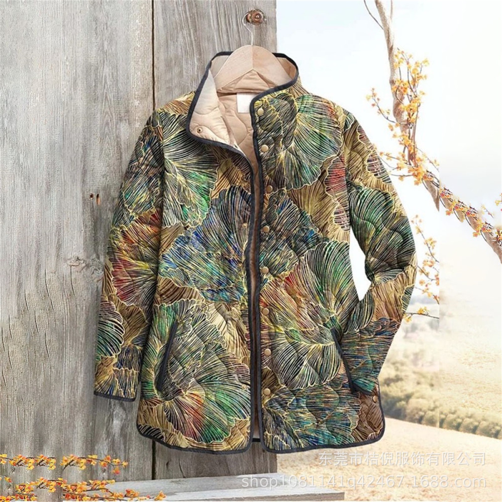 2025 New Stand Collar Pleated Cotton Women's Sweatshirt Autumn and Winter Button Women's Gradient Cotton Sweatshirt