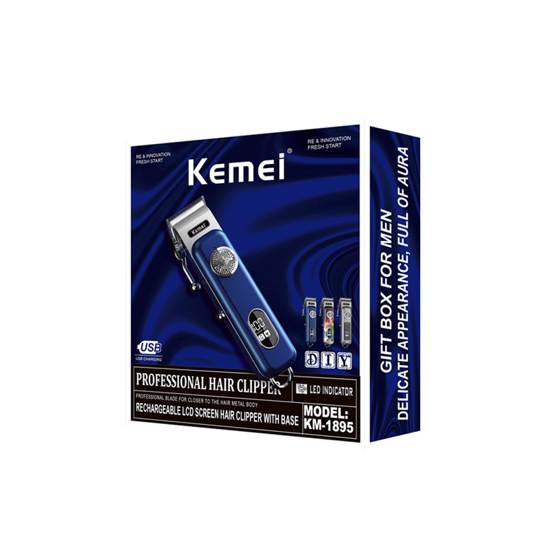 Cortadora de pelo eléctrica Kemei para barberías KM-1895 con pantalla digital, recortadora de pelo eléctrica ajustable, venta al por mayor