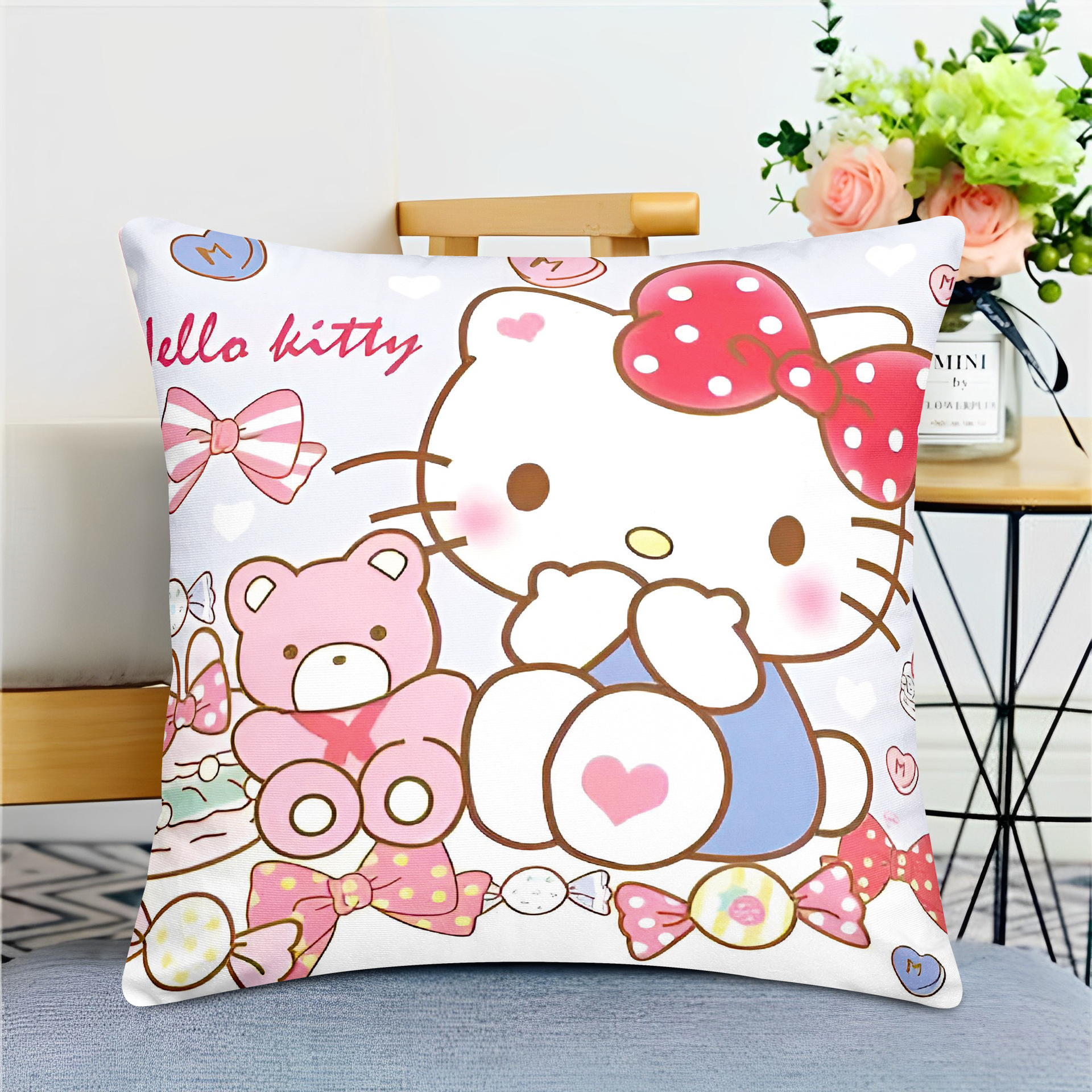 Cute gato de dibujos animados imitación super almohada rosa encantadora chica corazón almohada funda foto diseño de personalidad creativa DIY